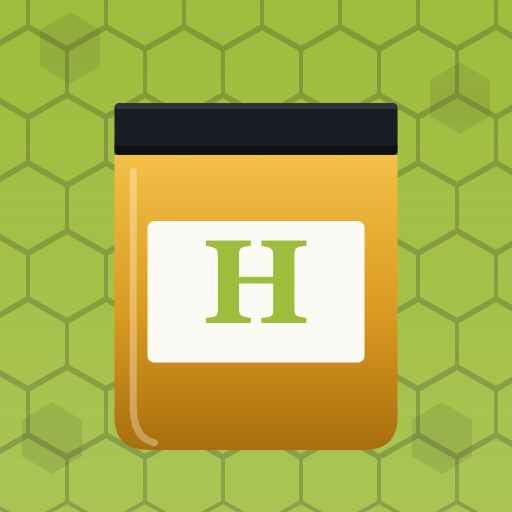 Honigbuch — App-Icon: Honigglas mit „H“-Etikett vor Wabenmuster
